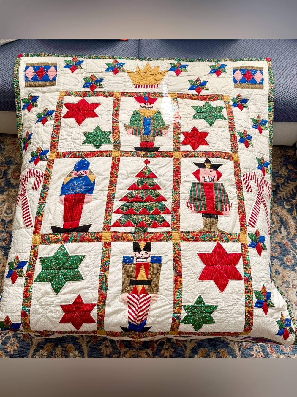 Grandma's Patchwork Christmas Quilt Steinbach Nutcrackers Star Crown 58”x50”